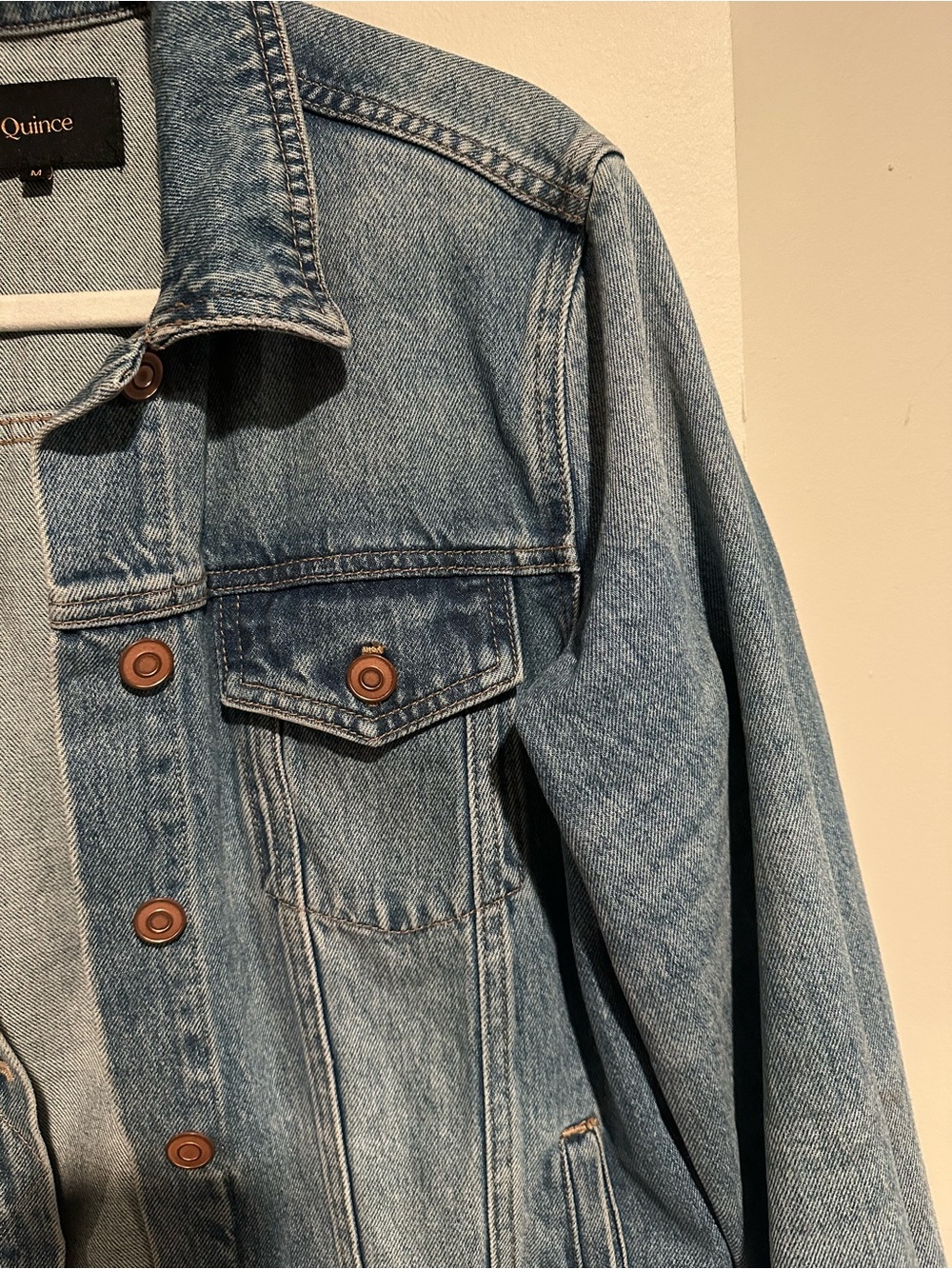Quince Medium Wash Blue Denim Jacket - Classic Jean Coat - Picture 3 of 4